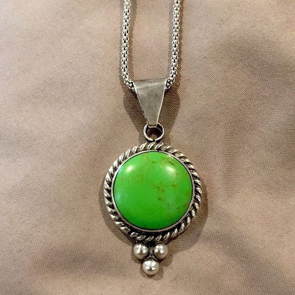 TAXCO Green Turquoise Sterling Silver Necklace - Picture 1 of 12